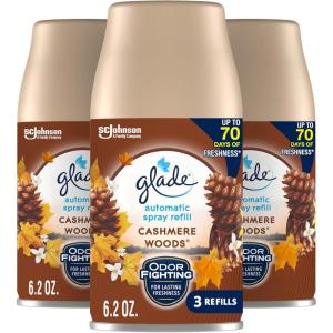 Glade Automatic Spray Air Freshener Refill, Scented Air Freshener for Home and Bathroom, Clean Linen, 6.2 Oz, 3 Count(Cashmere Woods)