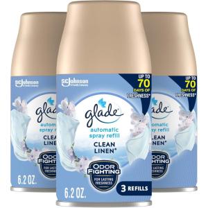 Glade Automatic Spray Air Freshener Refill, Scented Air Freshener for Home and Bathroom, Clean Linen, 6.2 Oz, 3 Count(Clean Linen)