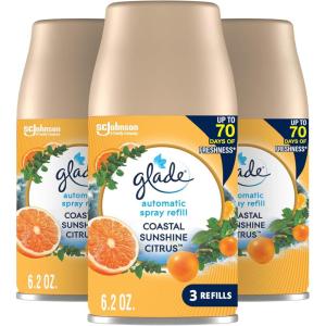 Glade Automatic Spray Air Freshener Refill, Scented Air Freshener for Home and Bathroom, Clean Linen, 6.2 Oz, 3 Count(Coastal Sunshine Citrus)