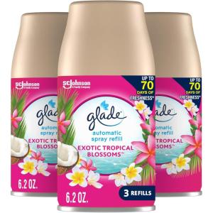 Glade Automatic Spray Air Freshener Refill, Scented Air Freshener for Home and Bathroom, Clean Linen, 6.2 Oz, 3 Count(Exotic Tropical Blossoms)