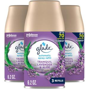 Glade Automatic Spray Air Freshener Refill, Scented Air Freshener for Home and Bathroom, Clean Linen, 6.2 Oz, 3 Count(Tranquil Lavender & Aloe)