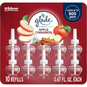 Glade PlugIns Refills Air Freshener, Scented and Essential Oils for Home and Bathroom, Cashmere Woods, 6.7 Fl Oz, 10 Count(Apple Cinnamon)