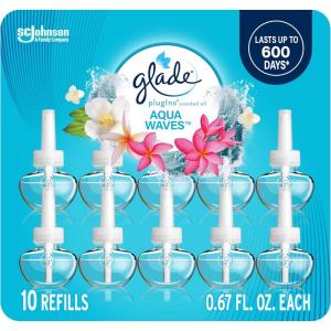 Glade PlugIns Refills Air Freshener, Scented and Essential Oils for Home and Bathroom, Cashmere Woods, 6.7 Fl Oz, 10 Count(Aqua Waves)