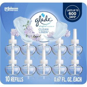 Glade PlugIns Refills Air Freshener, Scented and Essential Oils for Home and Bathroom, Cashmere Woods, 6.7 Fl Oz, 10 Count(Clean Linen)