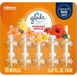 Glade PlugIns Refills Air Freshener, Scented and Essential Oils for Home and Bathroom, Cashmere Woods, 6.7 Fl Oz, 10 Count(Hawaiian Breeze)