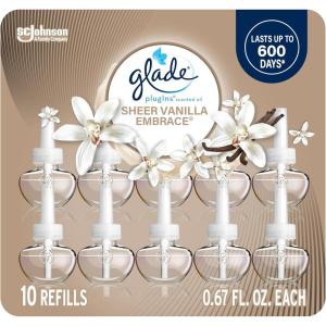 Glade PlugIns Refills Air Freshener, Scented and Essential Oils for Home and Bathroom, Cashmere Woods, 6.7 Fl Oz, 10 Count(Sheer Vanilla Embrace)