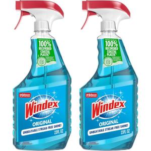 Windex Glass and Window Cleaner Spray Bottle, Packaging Designed to Prevent Leakage and Breaking, Surface Cleaning Spray, Original Blue Scent, 23 Fl Oz(23 Fl Oz (Pack of 2))