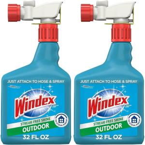 Windex Outdoor Window and Glass Cleaner for Hose Ammonia Free, Concentrated Formula for Deep Outdoor Clean, Patio Cleaner, Compatible With All Hoses, 32 Fl Oz (Pack of 2)(32 Fl Oz (Pack of 2))