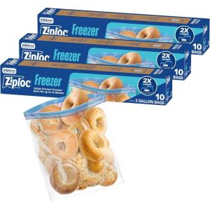 Ziploc 2 Gallon Food Storage Freezer Bags, Grip ‘n Seal Technology for Easier Grip, Open, and Close, 10 Count (Packaging May Vary)(30 Count)