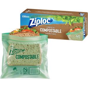 Ziploc Compostable Sandwich and Snack Bags for On The Go Freshness, Designed to be Commercially Compostable, 40 Bags