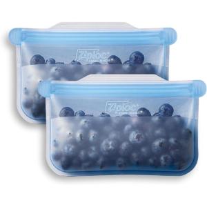 Ziploc Endurables Large Pouch, 8 Cups, Reusable Silicone Bags and Food Storage Meal Prep Containers for Freezer, Oven, and Microwave, Dishwasher Safe(Small Pouch (Pack of 2))