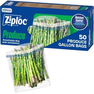 Ziploc Food Storage Produce Bags, Seal Top to Keep and Control Moisture, 15 Bags Total(50 Count)