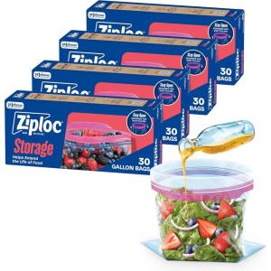 Ziploc Gallon Food Storage Bags, 120ct Total, Stand-Up Bottom, Easy to Fill, 30 Count (Pack of 4)(120 Count)