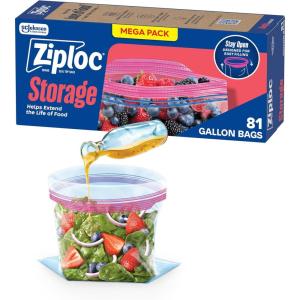 Ziploc Gallon Food Storage Bags, 120ct Total, Stand-Up Bottom, Easy to Fill, 30 Count (Pack of 4)(81 Count)