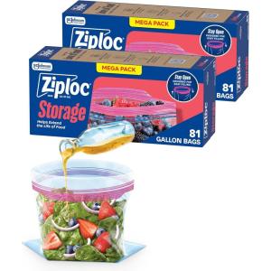 Ziploc Gallon Food Storage Bags, Stand-Up Bottom, Easy to Fill, 42 Count(162 Count)