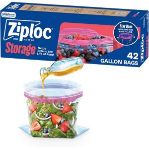 Ziploc Gallon Food Storage Bags, Stand-Up Bottom, Easy to Fill, 42 Count(42 Count)