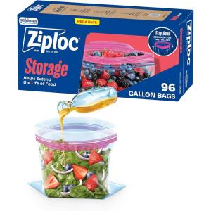 Ziploc Gallon Food Storage Bags, Stand-Up Bottom, Easy to Fill, 42 Count(96 Count)