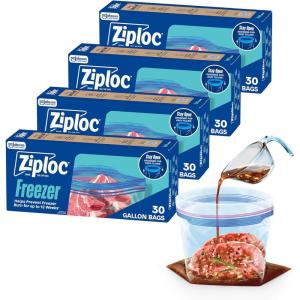 Ziploc Gallon Food Storage Freezer Bags, 120ct Total, Stand-Up Bottom, Easy to Fill, 30 Count, 4 Pack(Gallon)