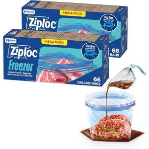 Ziploc Gallon Food Storage Freezer Bags, Stand-Up Bottom, Easy to Fill, 16 Count(132 Count)
