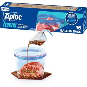 Ziploc Gallon Food Storage Freezer Bags, Stand-Up Bottom, Easy to Fill, 16 Count(16 Count)