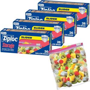 Ziploc Gallon Food Storage Slider Bags, Power Shield Technology for More Durability, 68 Count(104 Count)