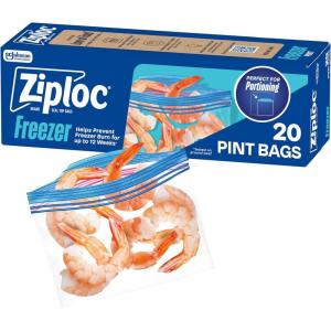 Ziploc Pint Food Storage Freezer Bags, Grip ‘n Seal Technology for Easier Grip, Open, and Close, 20 Count(Pint)