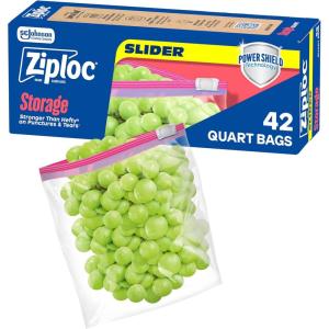 Ziploc Quart Food Storage Bags, Stand-Up Bottom, Easy to Fill, 76 Count(42 Count)