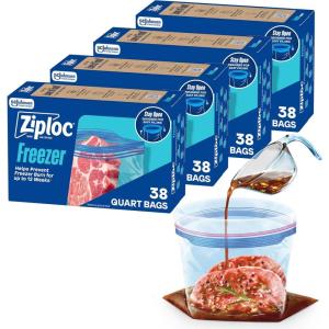 Ziploc Quart Food Storage Freezer Bags, Stand-Up Bottom, Easy to Fill, 60 Count(152 Count)