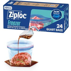 Ziploc Quart Food Storage Freezer Bags, Stand-Up Bottom, Easy to Fill, 60 Count(24 Count)