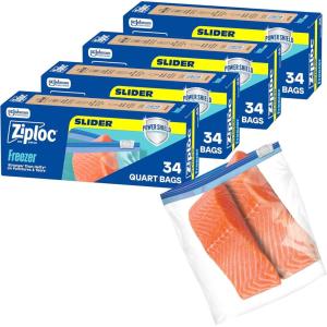 Ziploc Quart Food Storage Freezer Slider Bags, 136ct Total, Durable, 34 Count, 4 Pack(136 Count)