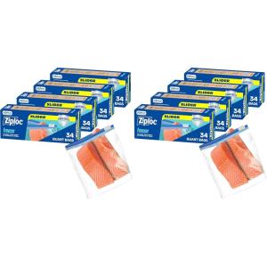 Ziploc Quart Food Storage Freezer Slider Bags, 136ct Total, Durable, 34 Count, 4 Pack(136 Count (Pack of 2))