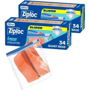 Ziploc Quart Food Storage Freezer Slider Bags, 136ct Total, Durable, 34 Count, 4 Pack(34 Count (Pack of 2))
