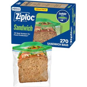 Ziploc Sandwich and Snack Bags with EasyGuide Texture, Plastic Storage Bags with Grip ‘n Seal Technology, 105 Bags Total(270 Count)