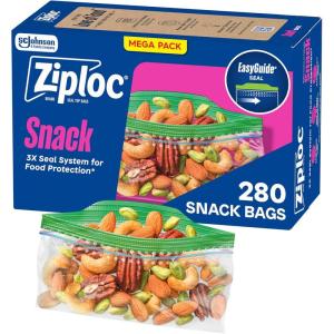 Ziploc Snack Bags, Easy Open and Close, Plastic Food Storage Bags, 280 Bags Total(280 Count)