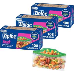 Ziploc Snack Bags, Easy Open and Close, Small Plastic Food Storage Bags, 50 Bags Total(324 Count)