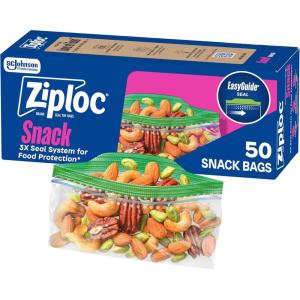 Ziploc Snack Bags, Easy Open and Close, Small Plastic Food Storage Bags, 50 Bags Total(50 Count)