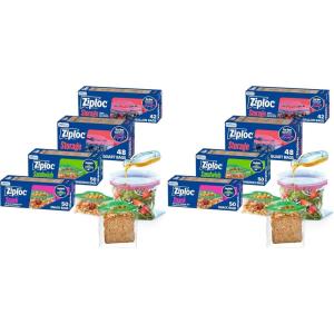 Ziploc Storage Bags Variety Pack, 190ct Total, 42ct Storage Gallon and 48ct Storage Quart, 50ct Sandwich and 50ct Snack(5 inches x 5 inches (Pack of 2))