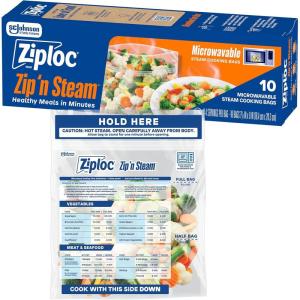 Ziploc Zip ‘n Steam Food Storage Cartons for Meal Prep, Healthy Meals in Minutes, Microwave Safe, 10 Count
