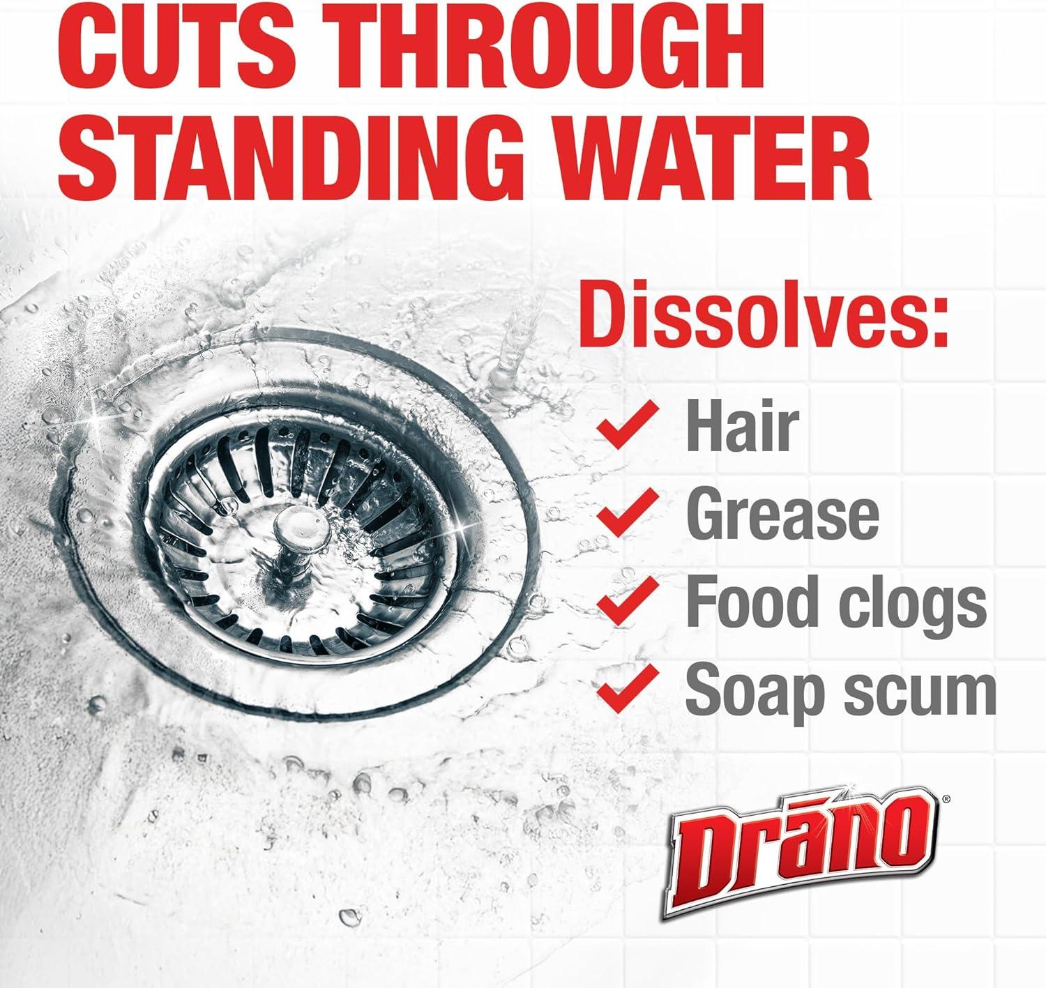 image:imageDrano Max Gel Drain Clog Remover amp Cleaner FastActing to Unclog Standing Water amp Remove Hair Grease amp Food Blockages Safe for all Pipes amp Septic Kitchen Sinks Bathroom Showers 80 Oz 2 Pack80 Fl Oz Pack of 2