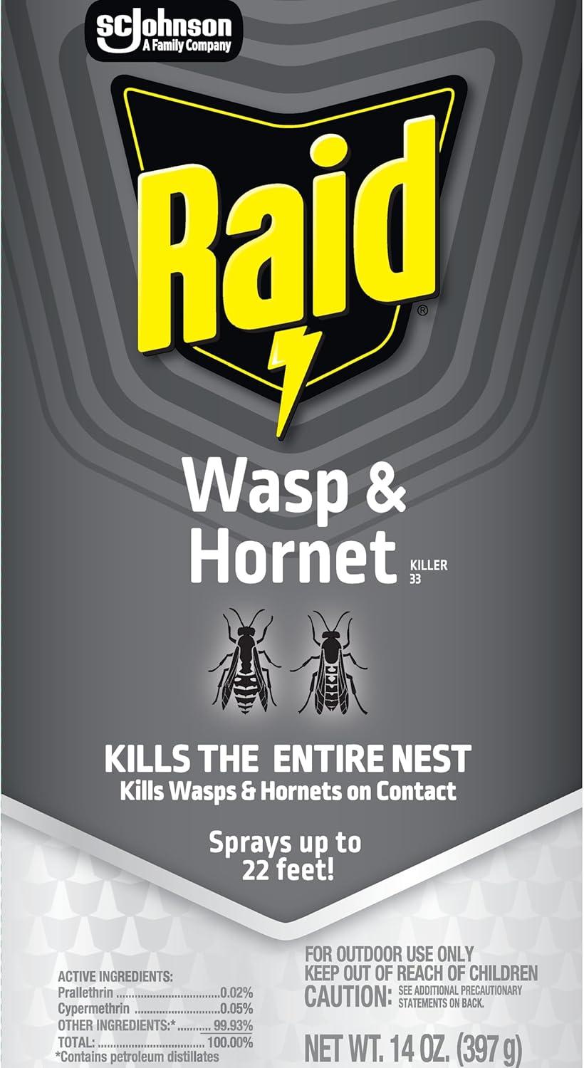 image:imageRaid Wasp amp Hornet Killer Spray Bug Killer Kills the Entire Nest 14 Oz 2 Count14 Fl Oz Pack of 12