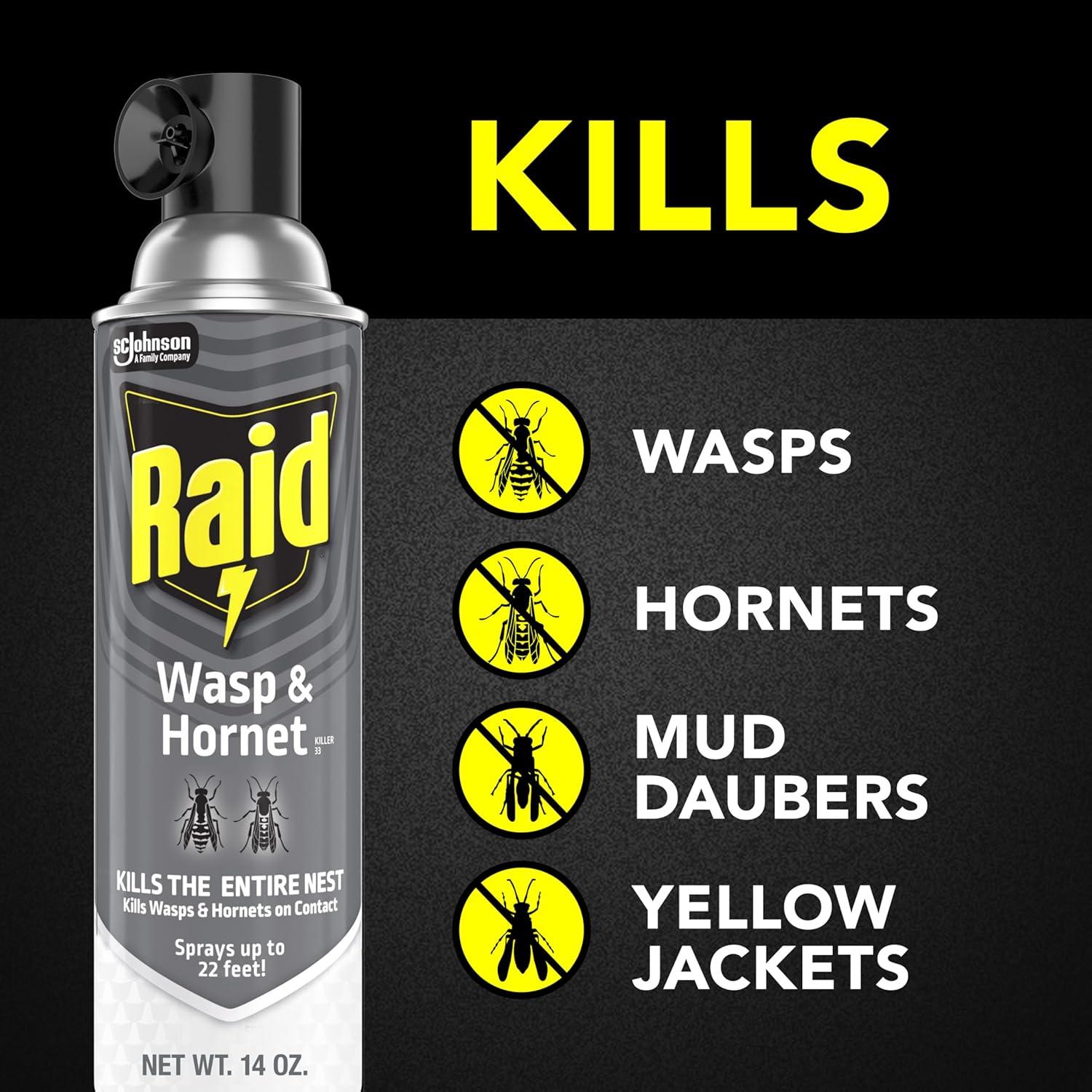 image:imageRaid Wasp amp Hornet Killer Spray Bug Killer Kills the Entire Nest 14 Oz 2 Count14 Fl Oz Pack of 12