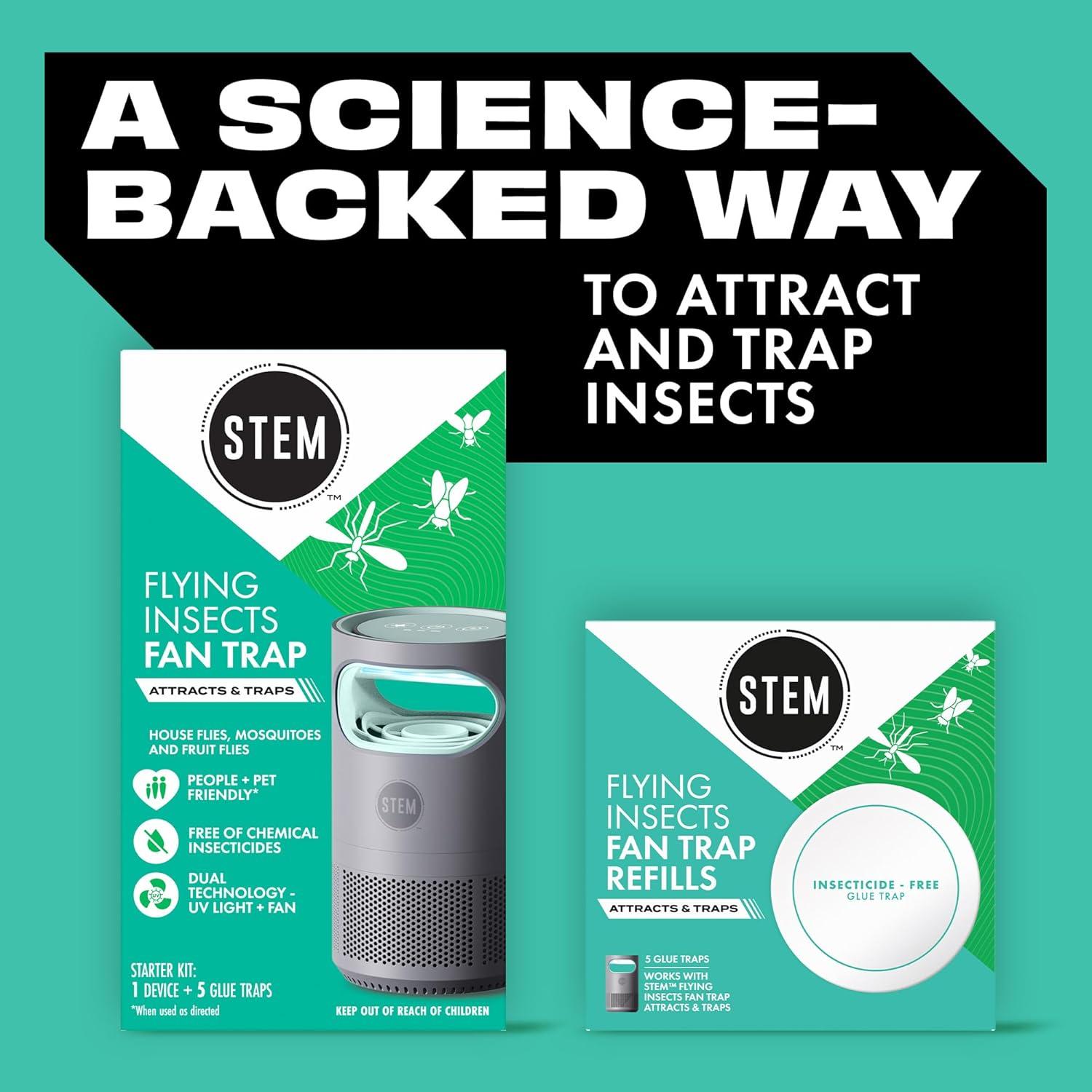 image:imageSTEM Flying Insect Fan Trap for Indoor Bug Control Attracts Mosquitoes Fruit Flies and House Flies Plugin Fan with UV Light Starter Kit Includes 1 Device and 5 Glue Traps1 Device 5 Glue Traps