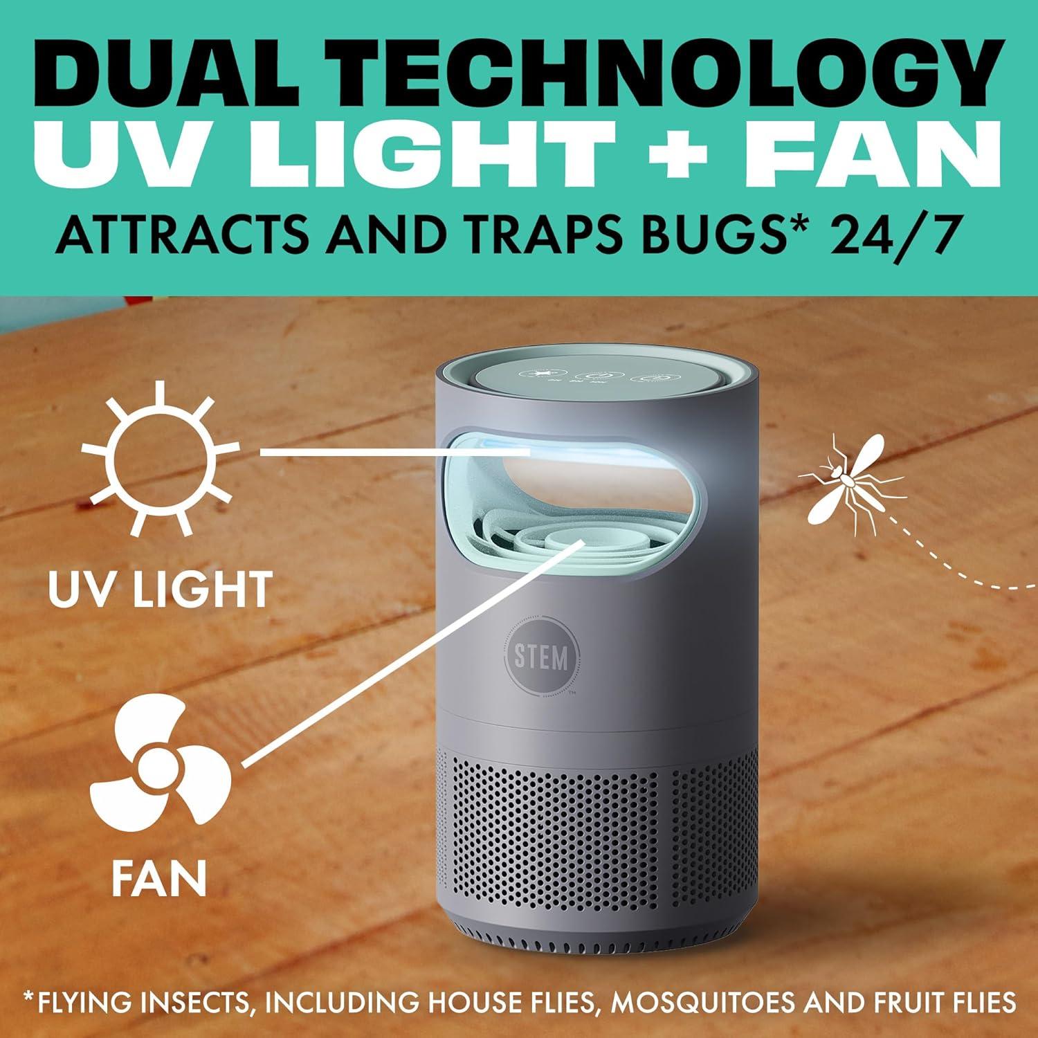 image:imageSTEM Flying Insect Fan Trap for Indoor Bug Control Attracts Mosquitoes Fruit Flies and House Flies Plugin Fan with UV Light Starter Kit Includes 1 Device and 5 Glue Traps1 Device 5 Glue Traps