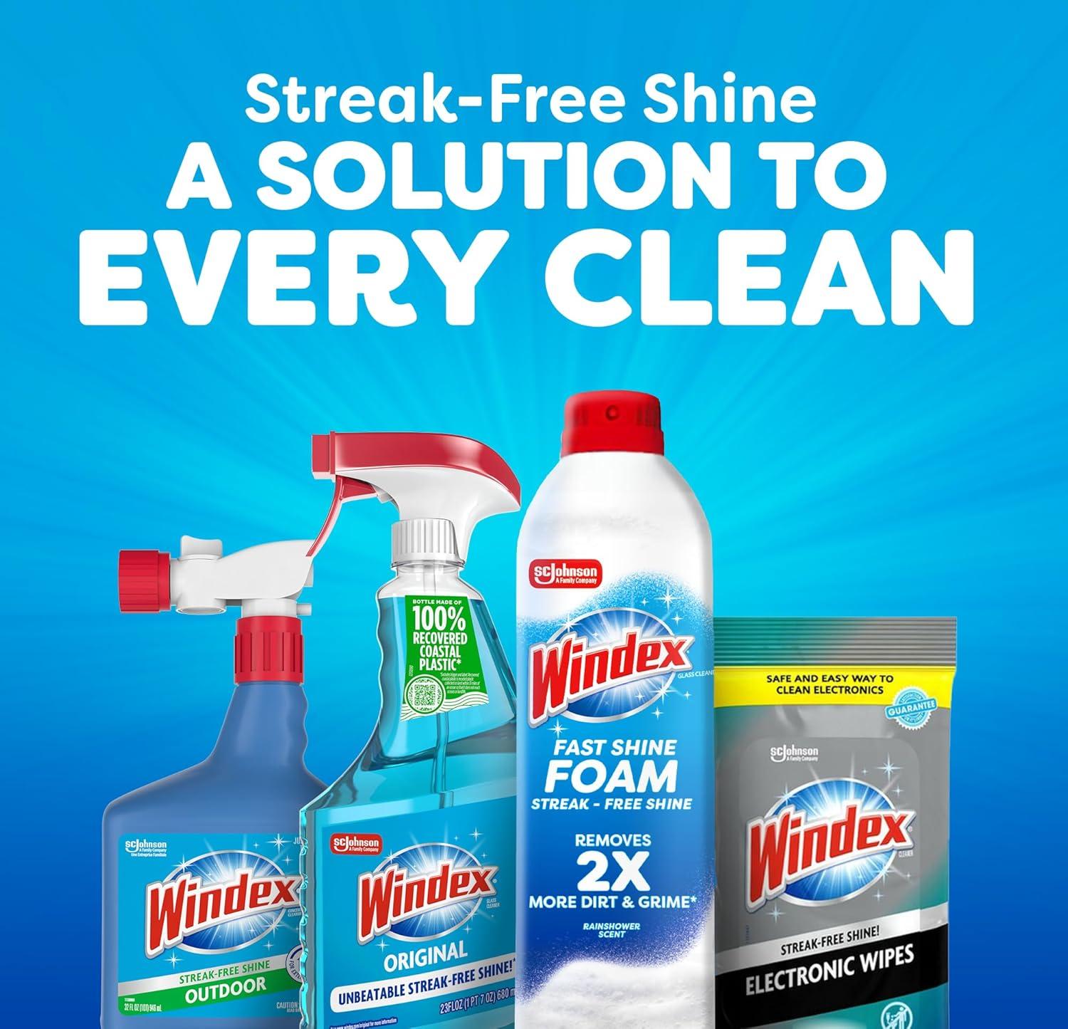image:imageWindex Fast Shine Foam Glass Cleaner NoDrip Windows Doors Mirrors amp Countertops Aerosol Cleaning Spray StreakFree Shine Removes Fingerprints Dust Dirt Grime amp More 19 oz Pack of 119 Fl Oz Pack of 1