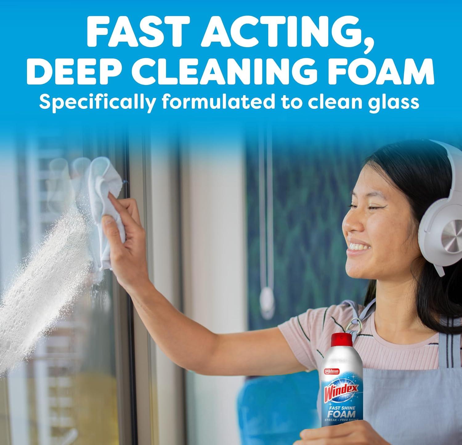 image:imageWindex Fast Shine Foam Glass Cleaner NoDrip Windows Doors Mirrors amp Countertops Aerosol Cleaning Spray StreakFree Shine Removes Fingerprints Dust Dirt Grime amp More 19 oz Pack of 119 Fl Oz Pack of 2