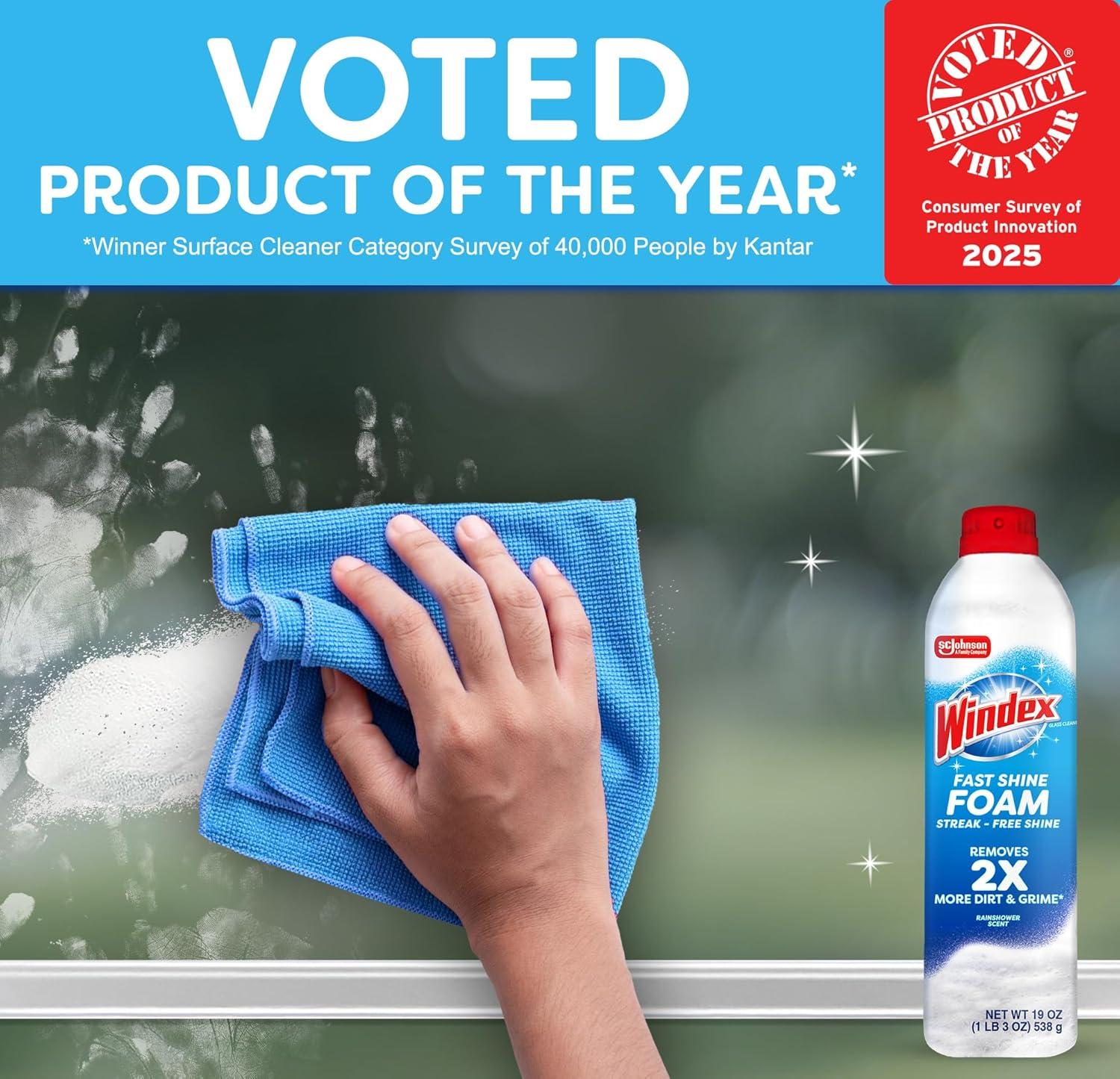 image:imageWindex Fast Shine Foam Glass Cleaner NoDrip Windows Doors Mirrors amp Countertops Aerosol Cleaning Spray StreakFree Shine Removes Fingerprints Dust Dirt Grime amp More 19 oz Pack of 119 Fl Oz Pack of 6