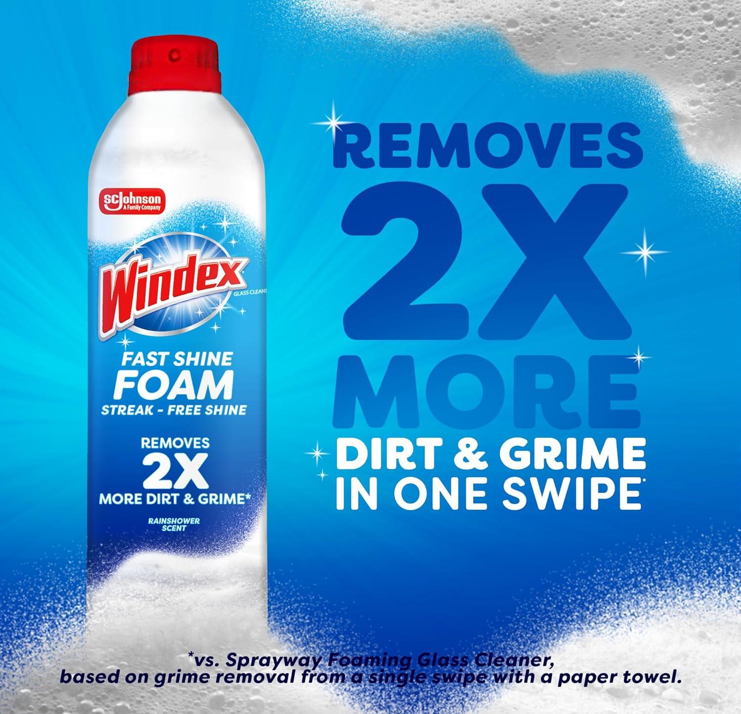 image:imageWindex Fast Shine Foam Glass Cleaner NoDrip Windows Doors Mirrors amp Countertops Aerosol Cleaning Spray StreakFree Shine Removes Fingerprints Dust Dirt Grime amp More 19 oz Pack of 119 Fl Oz Pack of 2