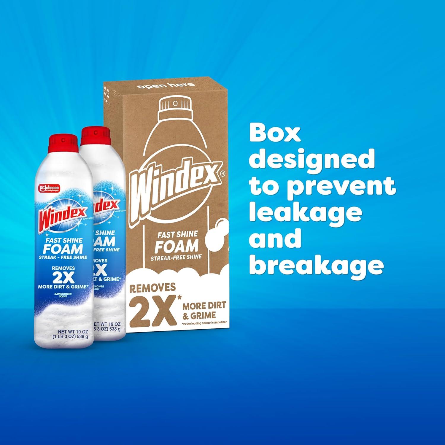 image:imageWindex Fast Shine Foam Glass Cleaner NoDrip Windows Doors Mirrors amp Countertops Aerosol Cleaning Spray StreakFree Shine Removes Fingerprints Dust Dirt Grime amp More 19 oz Pack of 119 Fl Oz Pack of 2