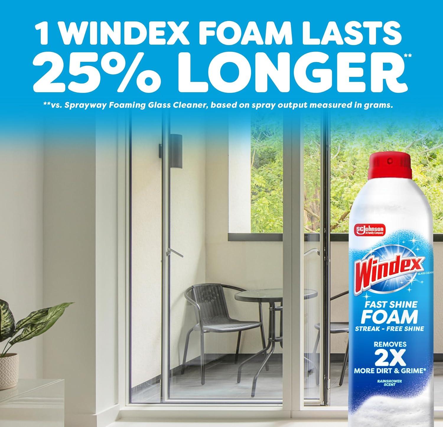 image:imageWindex Fast Shine Foam Glass Cleaner NoDrip Windows Doors Mirrors amp Countertops Aerosol Cleaning Spray StreakFree Shine Removes Fingerprints Dust Dirt Grime amp More 19 oz Pack of 119 Fl Oz Pack of 1