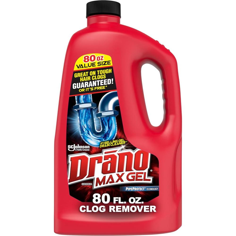 image:imageDrano Max Gel Drain Clog Remover amp Cleaner FastActing to Unclog Standing Water amp Remove Hair Grease amp Food Blockages Safe for all Pipes amp Septic Kitchen Sinks Bathroom Showers 80 Oz 2 Pack80 Fl Oz Pack of 1